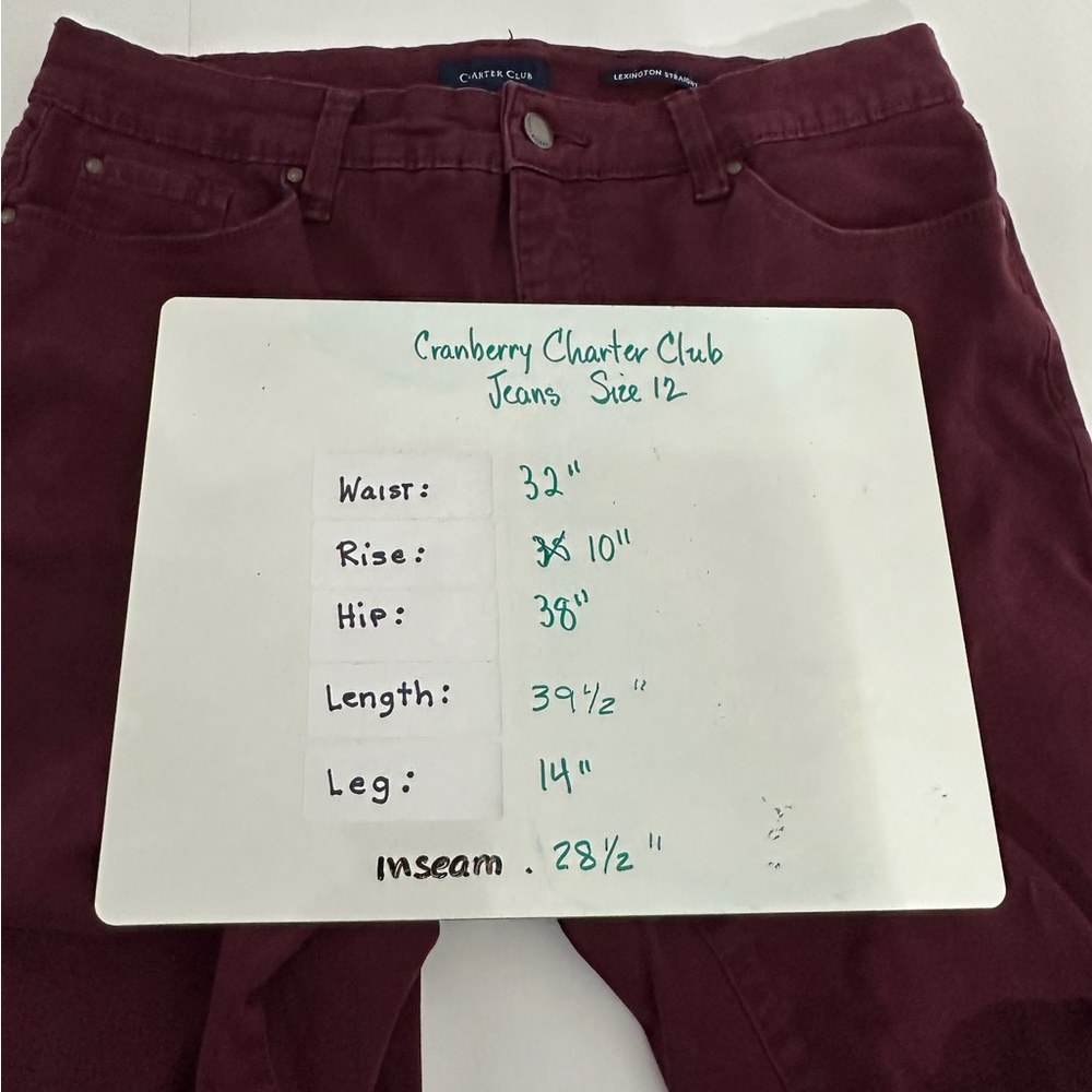 Charter Club Lexington Straight Cranberry Jeans Size 12 Coastal Preppy - Picture 3 of 12